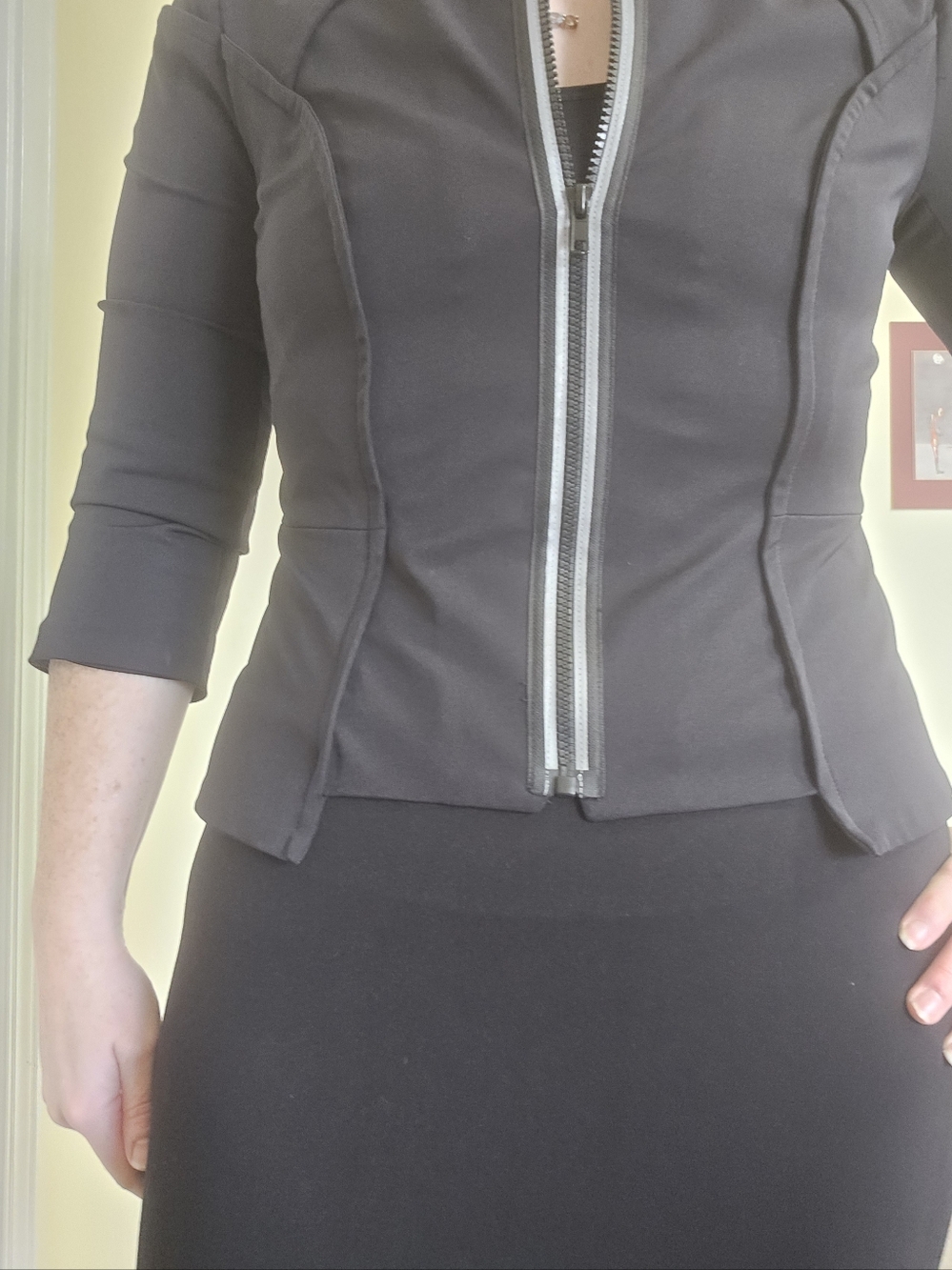 Milly Of New York Black Zip-Front Tailored Designer Jacket - Picture 2 of 13